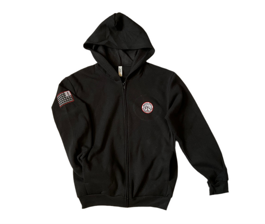 Black Circle Logo with Flag Full Zip Hoodie