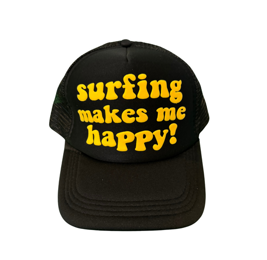 Black and yellow foam surfing makes me happy hat